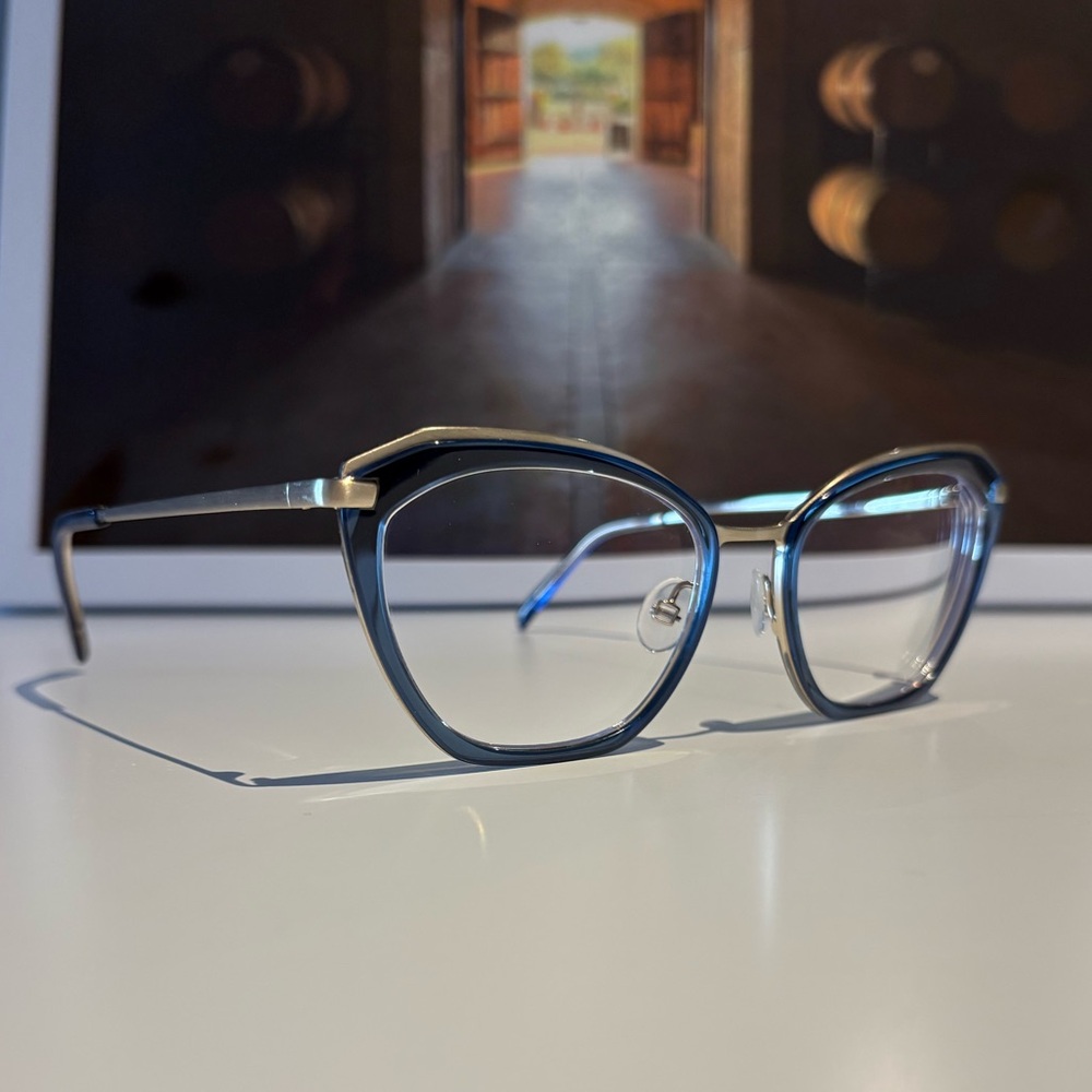 OGI “Piece of Pie” Women’s Glasses Frames | Cat Eye | Blue & Gold | NWOT RX-able